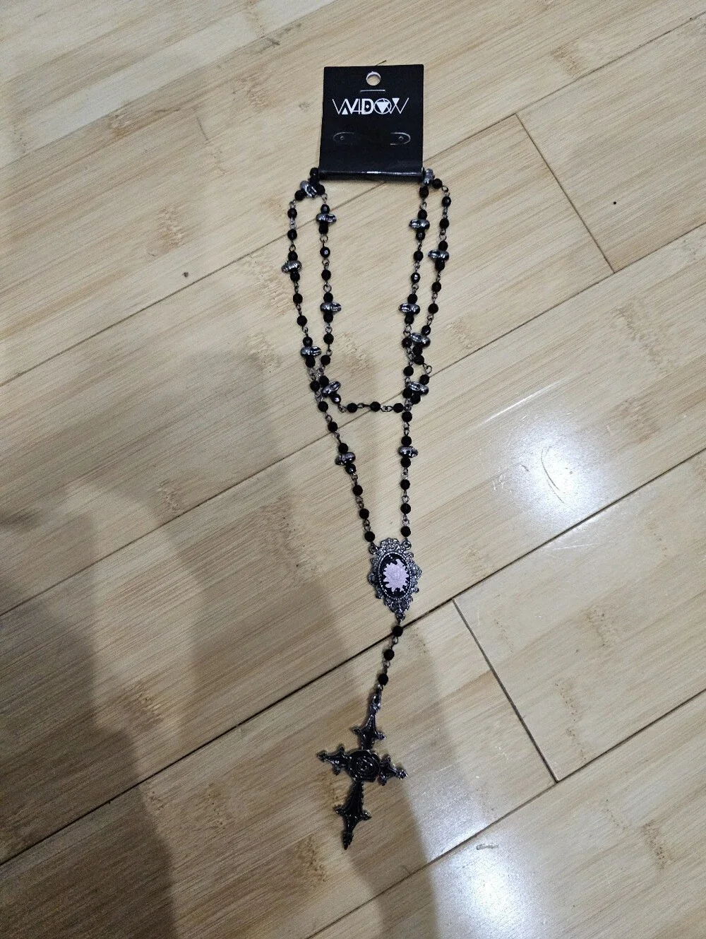 Dolls Kill Goth Widow Holy Mark Rosary Black Cross Rose Cameo Skull Necklace - Picture 3 of 7